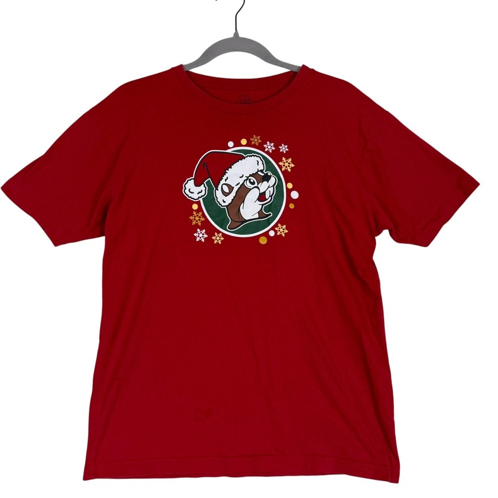 Buc-ee's Shirt Mens Medium Red Believe Magic Of Christmas Graphic Tee Back Print